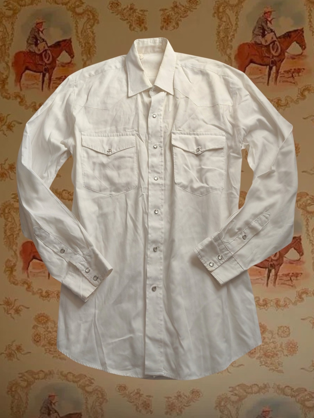 Vintage 80s Karman White Pearl Snap Western Shirt Medium